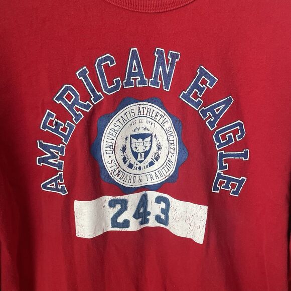 Vintage American Eagle Distressed Graphic Embroidered Red Long Sleeve Men’s Sz M - Picture 4 of 6